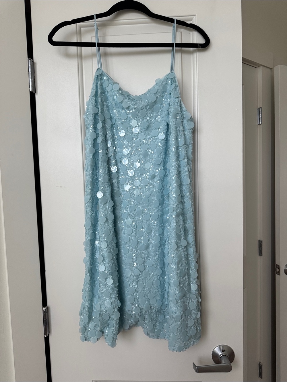 Light Blue Sequin Slip Dress